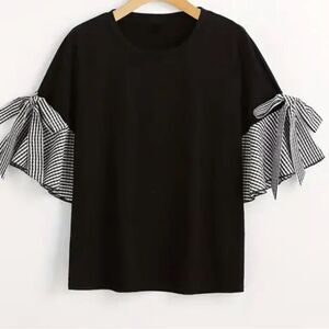 Women’s Black Top with gingham sleeve detail